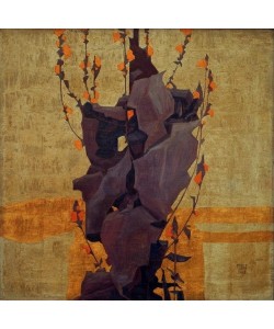 Egon Schiele, Stilisierte Blumen vor dekorativem Hintergrund