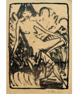 Otto Mueller, Am Ufer sitzendes Mädchen (Akt im Schilf)