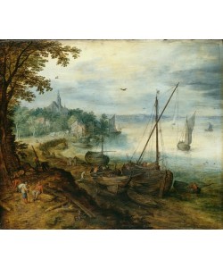 Jan Brueghel der Ältere, Flußlandschaft mit Holzhackern