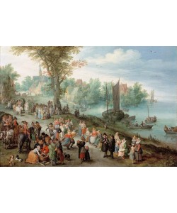 Jan Brueghel der Ältere, Dorflandschaft mit Selbstbildnis