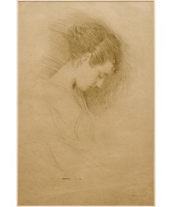 Gustav Klimt, Brustbild eines Mädchens mit gesenktem Kopf nach rechts 