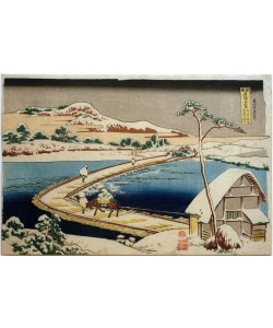 Katsushika Hokusai, Blick auf die frühere Bootsbrücke bei Sano in der Provinz Kôzuke