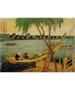 Katsushika Hokusai, Fischen mit langer Angelleine im Fluss Miyato