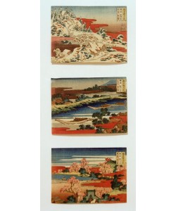 Katsushika Hokusai, Schnee, Mond und Blumen in schönen Landschaften