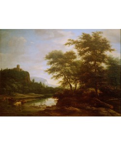 Jacob Salomonsz van Ruysdael, Landschaft mit Kuhherde am Weiher