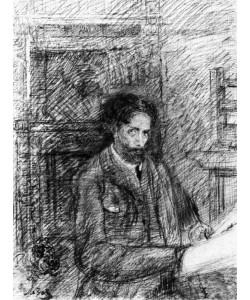 James Ensor, Selbstbildnis in halber Figur, zeichnend