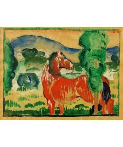 Franz Marc, Rotes Pferd in farbiger Landschaft