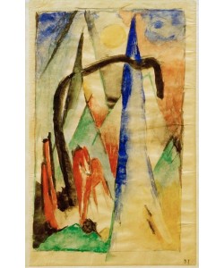 Franz Marc, Pferd in Landschaft mit spitzen Formen