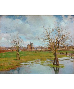 Camille Pissarro, Landschaft mit überschwemmten Feldern