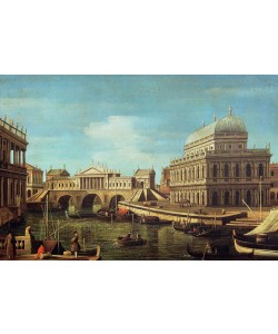 Giovanni Antonio Canaletto, Capriccio mit dem Ponte di Rialto in Venedig nach dem Entwu