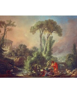 Francois Boucher, Flußlandschaft mit antikem Tempel