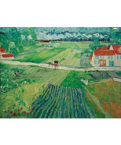Vincent van Gogh, Landschaft mit Pferdewagen und Zug im Hintergrund