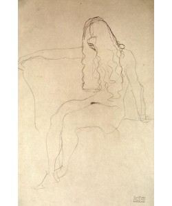 Gustav Klimt, Sitzender Mädchenakt, das Gesicht durch die Haare verdeckt 