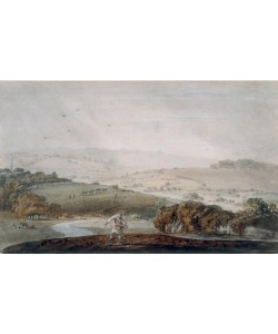 JOSEPH MALLORD WILLIAM TURNER, A Farmer Sowing, a River Valley and Rolling Hills Beyond