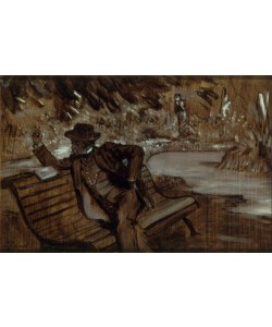 James Tissot (Jacques-Joseph), Selbstbildnis lesend auf einer Gartenbank, im Hintergrund Kathleen Newton