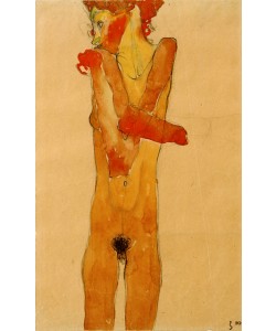 Egon Schiele, Mädchenakt mit vor der Brust verschränkten Armen
