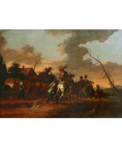 Anonym, Landschaft mit einem Zug von Kavalleristen