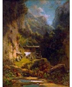 Carl Spitzweg, Mühle in Waldschlucht mit einer Figur