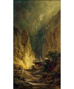 Carl Spitzweg, Mühle vor Felsenschlucht mit zwei Figuren