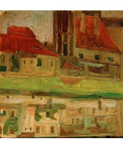 Egon Schiele, Jodokuskirche, sich im Fluß spiegelnd (Krumau)