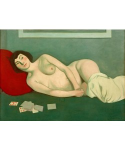 Felix Vallotton, femme nue couchée aux cartes bleues