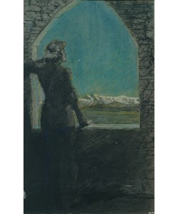 Max Beckmann, Bekränzter junger Mann, aus einem alten Gemäuer in die Ferne blickend