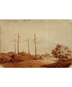 Caspar David Friedrich, Flußlandschaft mit Hügelkreuz