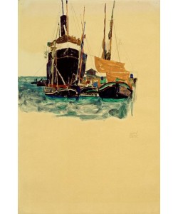 Egon Schiele, Dampfer und Segelboote im Hafen von Trieste
