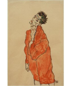 Egon Schiele, Selbstbildnis in orangefarbener Jacke