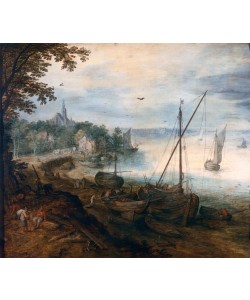 Jan Brueghel der Ältere, Flußlandschaft mit Holzhackern