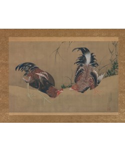 Katsushika Hokusai, Gamecocks, Hanging scroll, 1838