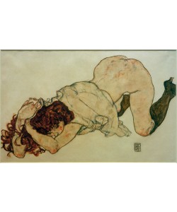 Egon Schiele, Kniendes Mädchen, auf beide Ellenbogen gestützt