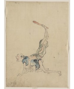 Katsushika Hokusai, Man sitting on theback of another man and beating him
