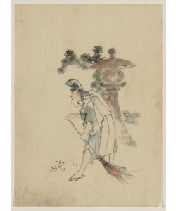 Katsushika Hokusai, A man sweeping pine needles