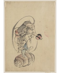 Katsushika Hokusai, Drawing Mann auf Fass