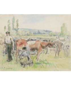 Camille Pissaro, Compositional study of a milking scene at Eragny-sur-Epte, 1884