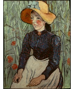 Vincent van Gogh, Junge Bäuerin mit Strohhut, vor einem Weizenfeld sitzend