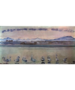 Ferdinand Hodler, Genfersee mit neun Schwänen vor Sonnenaufgang