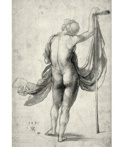 Albrecht Dürer, Studie eines weiblichen Rückenakts mit Draperie und Stab