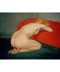 Felix Vallotton, Femme nue agenouillée devant un canapé rouge