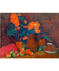 Alexej von Jawlensky, Stillleben mit Blumen, Obst und Flasche 