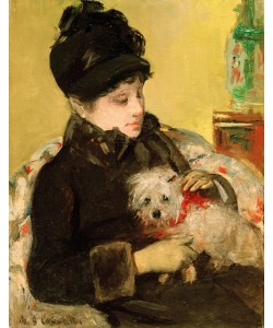 Mary Cassatt, A Visitor in Hat and Coat Holding a Maltese Dog