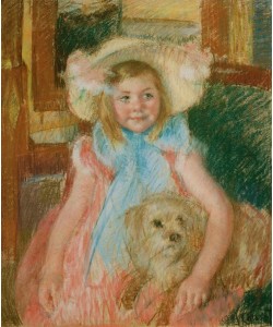 Mary Cassatt, Little Girl in a Bonnet with a Dog