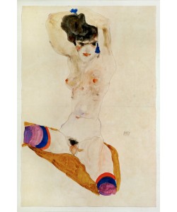 Egon Schiele, Sitzendes nacktes Mädchen mit über dem Kopf verschränkten Armen