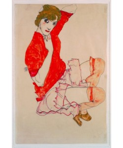Egon Schiele, Wally in roter Bluse mit erhobenen Knien