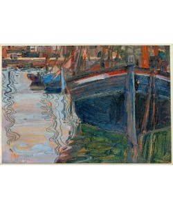 Egon Schiele, Boote, sich im Wasser spiegelnd