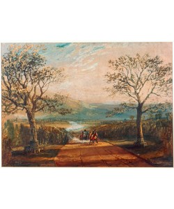 JOSEPH MALLORD WILLIAM TURNER, Coach on road through dale, moors behind