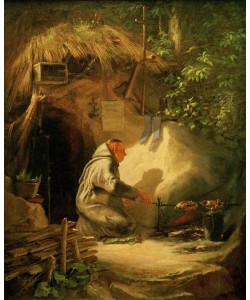 Carl Spitzweg, Eremit, Hühnchen bratend