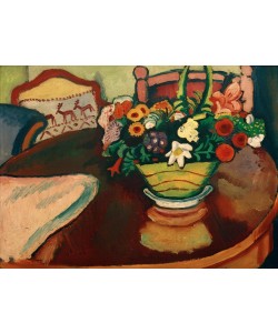 August Macke, Stilleben mit Hirschkissen und Strauß