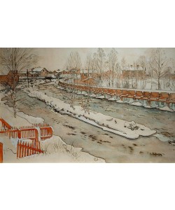 Carl Larsson, Die Holzrinne. Winterbild